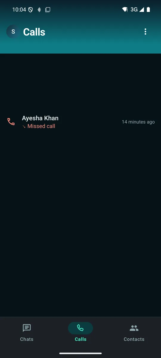 Calls tab with a call history row